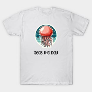 Cannonball Jellyfish Pun Seas the Day T-Shirt